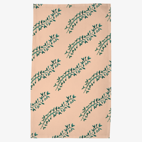 Branches On Plain Peach Tea Towel