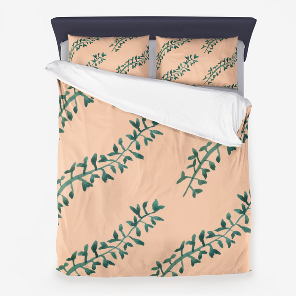 Branches On Plain Peach Duvet Cover Set