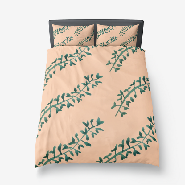 Branches On Plain Peach Duvet Cover Set