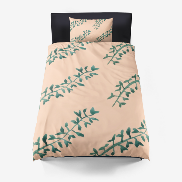 Branches On Plain Peach Duvet Cover Set