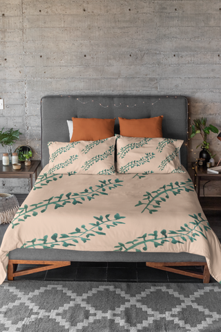 Branches On Plain Peach Duvet Cover Set